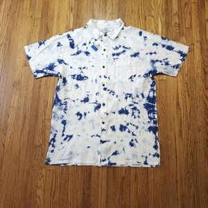 Sea Spice Resort Wear Mens Peruvian Cotton Button Down Shirt Size L New Tie Dye